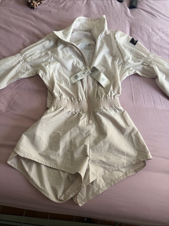 adidas Pants - adidas Cream Zip-Front Athletic Romper